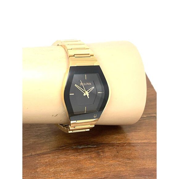 Bulova Women's Watch 97L164 Quartz Black Dial Gold Tone Stainless Steel 30mm - Picture 10 of 13